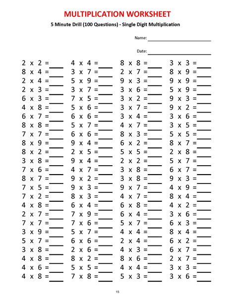 Multiplication 5 Minute Drill Worksheets With Answers Pdf Year 2 3 4 Grade 2 3 4 Printable