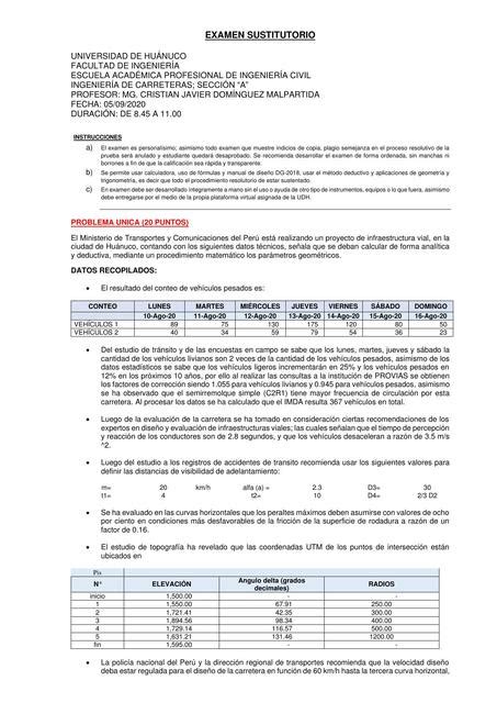 Examen Sustitutorio De Ingenier A De Carreteras Heberth Gustavo