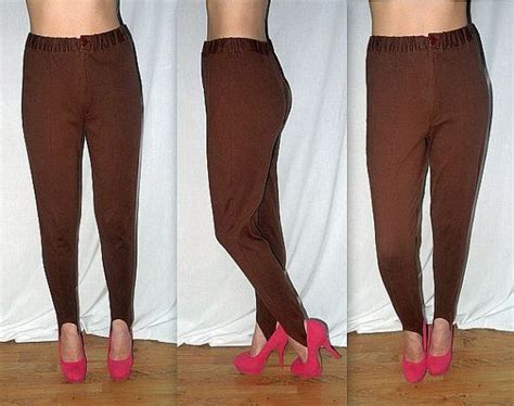 Hershey Trish Vintage 80s 90s Stirrup Pants 1990s Brown Leggings 1980s High Waist Waisted