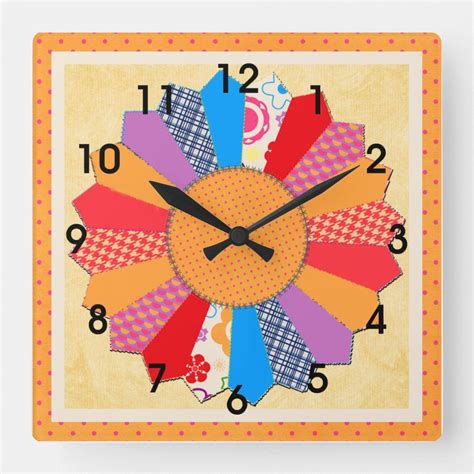 Quilt Block Pattern Dresden Plate Square Wall Clock Zazzle