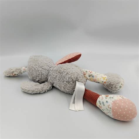 Doudou Lapin Gris Rose Blanc Fleurs Pois TAO TAPE A L OEIL