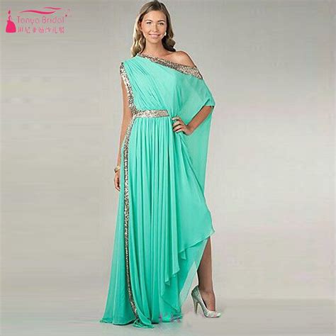 Mint Green Prom Dresses Long Indian Sari Dresses Sequined One Shoulder