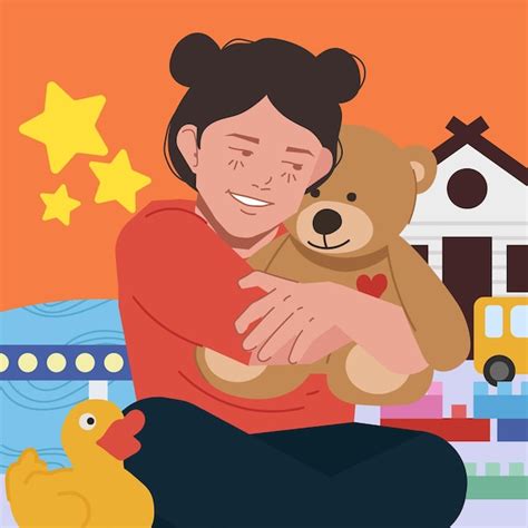 Premium Vector Kids Hugging Teddy Bear In Flat Illustration