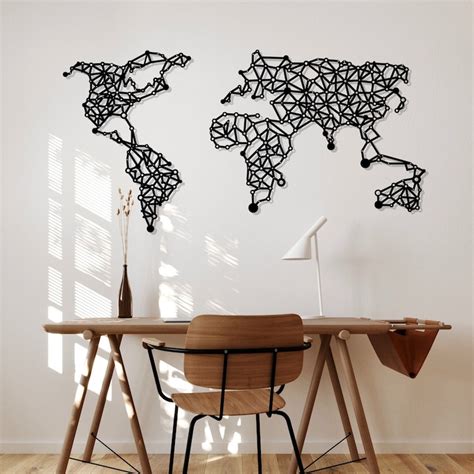 Metal World Map Wall Art Metal World Map Bedroom Wall Etsy