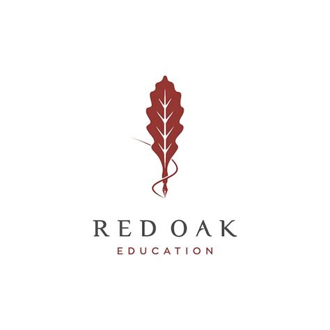 Premium Vector | Red oak logo with pen illustration