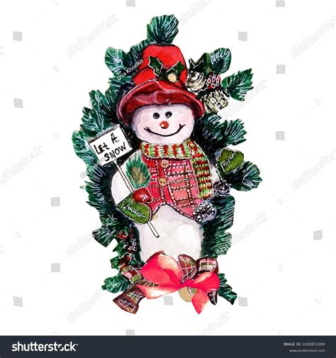 Handdrawn Watercolor Illustration Cute Snowman Red Stock Illustration