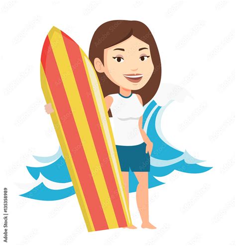 Surfer Holding Surfboard Vector Illustration Stock Vektorgrafik