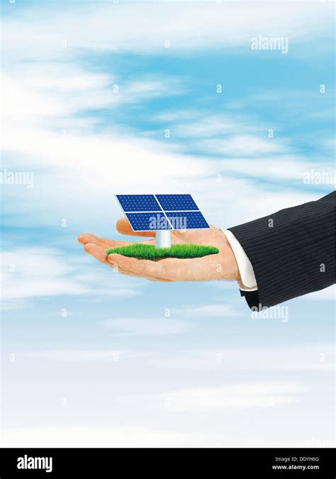 Male Hand Holding Solar Cell Stock Photo Alamy