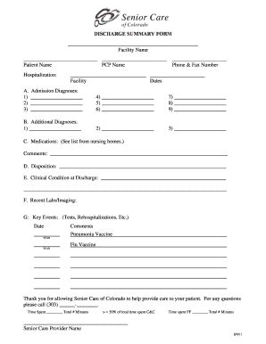 Fillable Online Coloradomesa Discharge Summary Form Coloradomesaorg