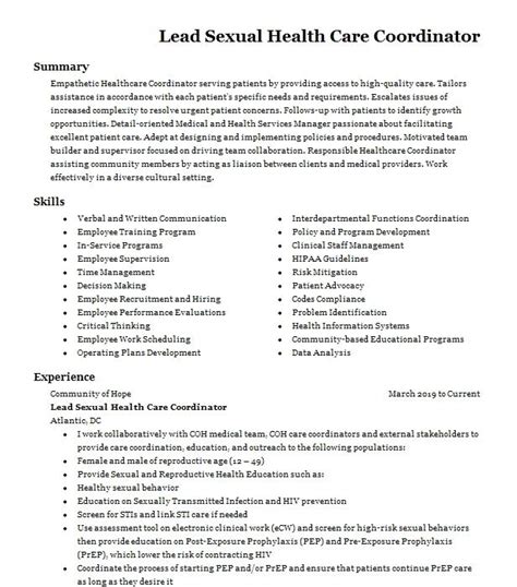 Director Of Sexual Health Resume Example