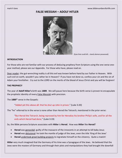 Pdf False Messiah Adolf Hitler Number Meanings · Mark H Lane Of