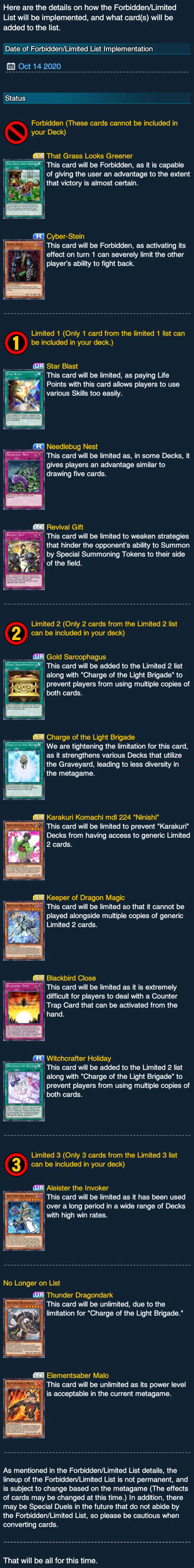 Forbidden Limited List Skill Balance Duel Links Meta