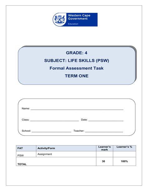 FORMAL ASSESSMENT TASK PSW Grade 4 First Term MAKE AND DESIGN