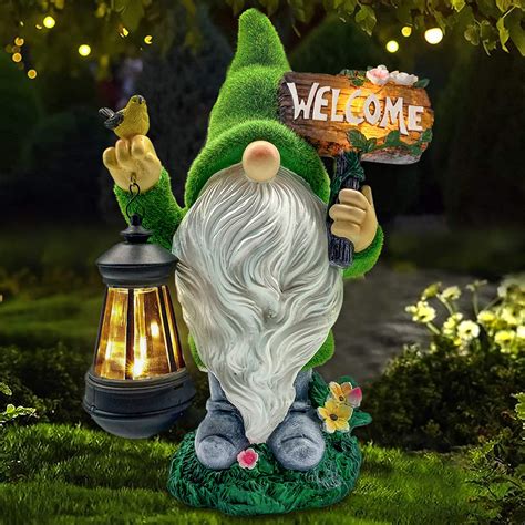 Molumo 14 Inch Garden Gnome Lighted Outdoor Statues With Solar