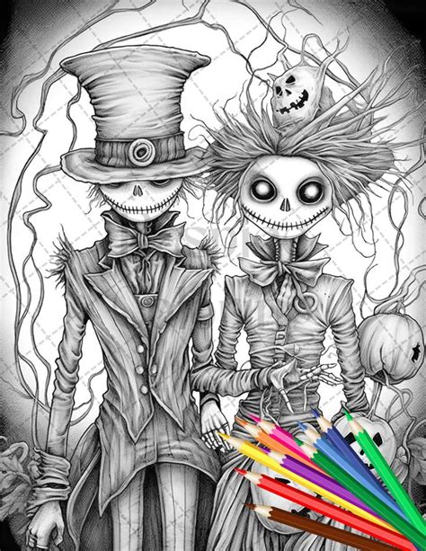 A Drawing Of Two People Dressed In Halloween Costumes With Colored