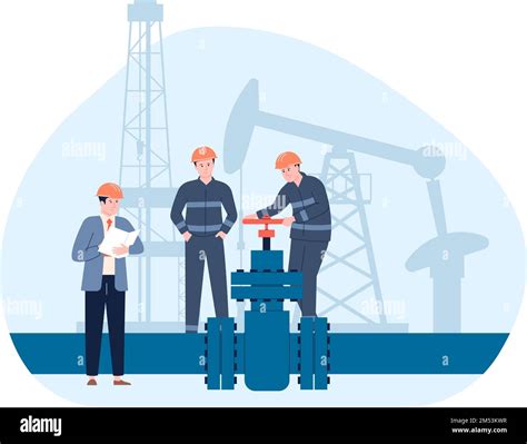 Oil Gas Pipeline Concept Flat Petroleum Gas Workers And Pump