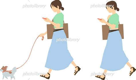 歩きスマホをする女性と歩きスマホで犬の散歩をする女性 イラスト素材 7048336 フォトライブラリー Photolibrary