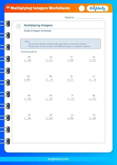 Free Printable Multiplying Integers Worksheets Pdfs Brighterly