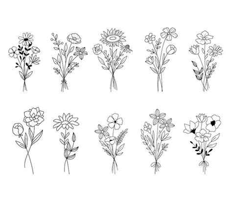 Premium Vector Vector Sketch Illustration Of Bouquet Of Flowers Set Of Wildflowers In Doodle