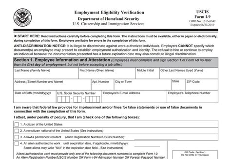 Form I 9 Employment Eligibility Verification Instructions 57 Off