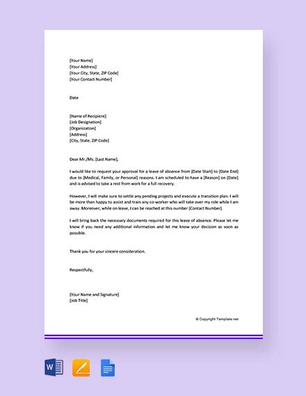 FREE Leave of Absence Letter Template - Word | Google Docs | Apple ...