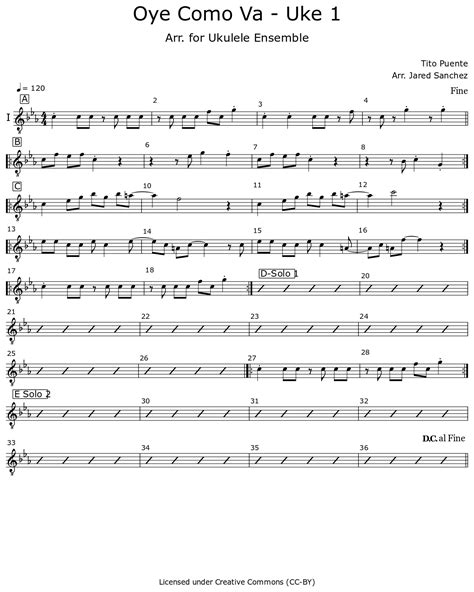 Oye Como Va Uke 1 Sheet Music For Acoustic Guitar