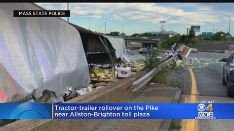 2 People Injured After Tractor Trailer Rolls Over On Mass Pike Youtube