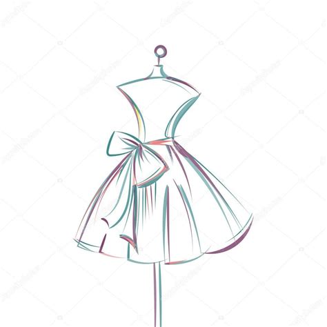 Um vestido de baile curta mão manequim desenho ilustração em um fundo