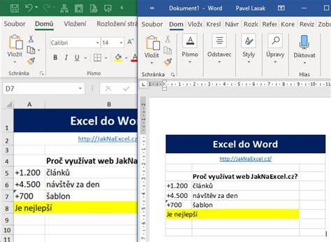 Word načítá aktuální data z Excel Školení konzultace