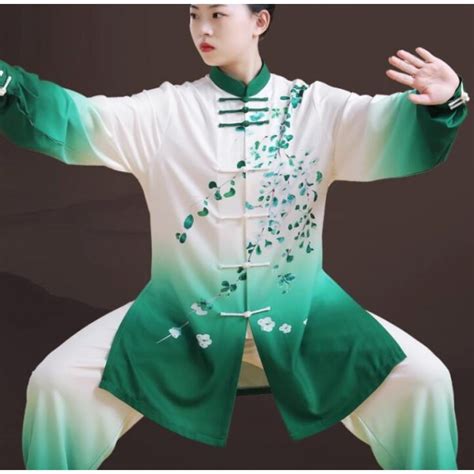 Tai Chi Clothing Chinese Kungfu Uniforms Womens Green Gradient Print