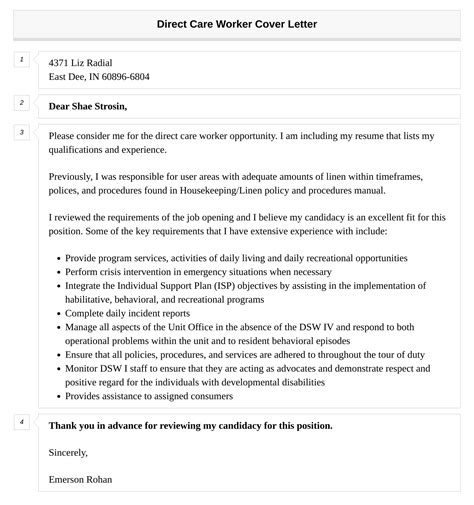 Direct Care Worker Cover Letter Velvet Jobs