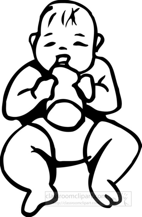 Baby Clipart-baby holds bottle black outline