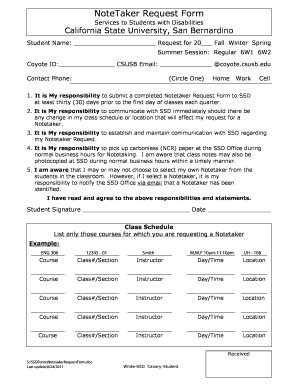 Csusb Note Taker Fill Online Printable Fillable Blank Pdffiller