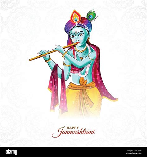 Colorful Religious Krishna Janmashtami Card Background Stock Vector