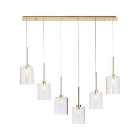 Fabula Tamworth 6 Light Linear Pendant Medium Cylinder Shades French Gold And Clear Glass