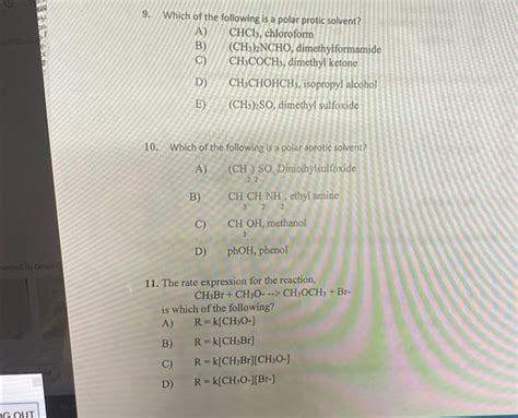 Solved Which Of The Following Is A Polar Protic Solvent Chegg