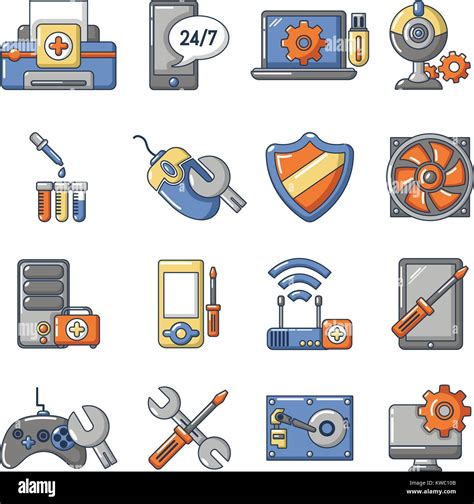 Computer Repair Service Icons Set Cartoon Style Stock Vector Image