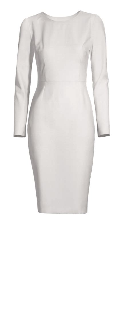 White Long Sleeve Round Neck Sheath Dress Sumissura