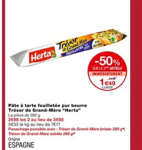 Promo Pâte à tarte feuilletée Pur Beurre Tresor de Grand Mere Herta