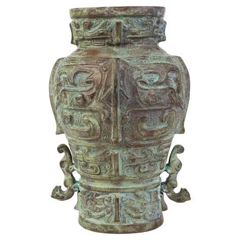 Large Chinese Archaistic Bronze Hu Arrow Vase Ming Qing Dynasty Th