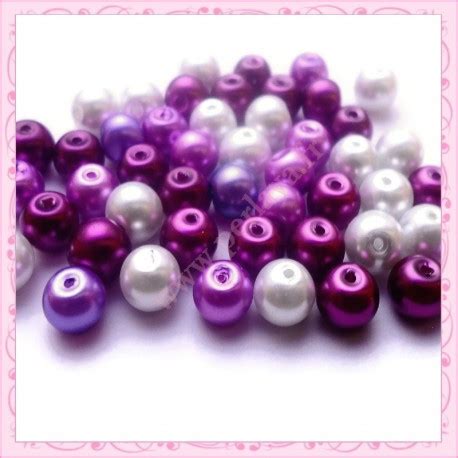 Mix de 100 perles nacrées en verre 8mm violette Perlaya