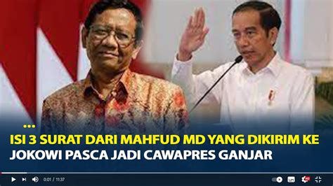 Isi Surat Dari Mahfud Md Yang Dikirim Ke Jokowi Pasca Jadi Cawapres