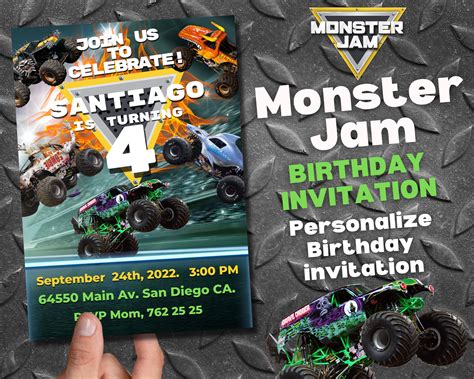 Free Printable Monster Truck Birthday Invitation Templates Off