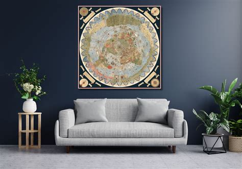 Ancient Flat Earth Map Canvas, 1587 by Monte Urbano Poster, Large World Map Wall Chart, 15th ...