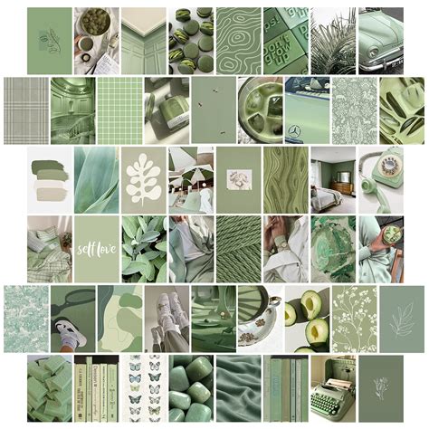 Buy 50PCS Grey Green Wall Art Collage Kit, Aesthetic Picture Indie Room ...