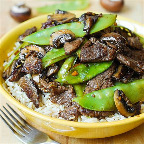 Asian Beef W Mushrooms And Snow Peas