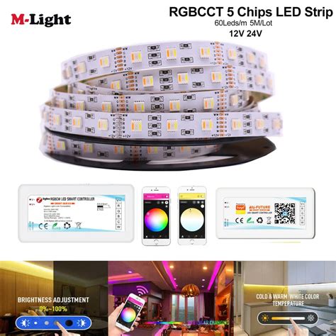 Bande Lumineuse LED RGB CW WW 5 En 1 12MM PCB 5050 DC12V 24V