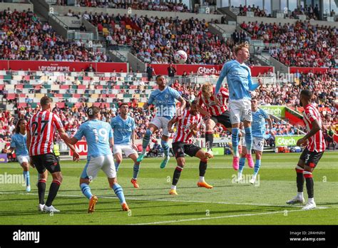 Ben Mee 16 Of Brentford Heads On Goal During The Premier League Match