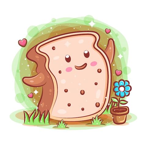 Premium Vector Smiling Cute Kawaii Cartoon Of Bread Character