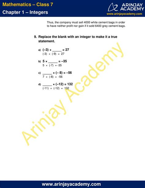 NCERT Solutions For Class 7 Maths Chapter 1 Integers Arinjay Academy